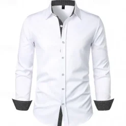 Outlet OUKU Men's Shirt Summer Shirt Casual Shirt Beach Shirt Collared Shirt Button Up Shirt Black White Red Long Sleeve Polka Dot Lapel Vacation Hawaiian Pocket Clothing Apparel Polyester Fashion Casual