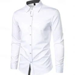 Outlet OUKU Men's Shirt Summer Shirt Casual Shirt Beach Shirt Collared Shirt Button Up Shirt Black White Red Long Sleeve Polka Dot Lapel Vacation Hawaiian Pocket Clothing Apparel Polyester Fashion Casual