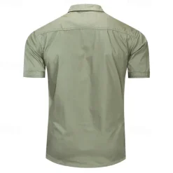 Outlet OUKU Men's Shirt Summer Shirt Casual Shirt Work Shirt Button Up Shirt Royal Blue khaki Army Green Short Sleeve Plain Lapel Vacation Holiday Front Pocket Clothing Apparel 100% Cotton Fashion Casual