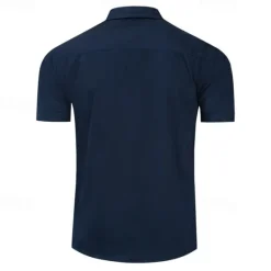 Outlet OUKU Men's Shirt Summer Shirt Casual Shirt Work Shirt Button Up Shirt Royal Blue khaki Army Green Short Sleeve Plain Lapel Vacation Holiday Front Pocket Clothing Apparel 100% Cotton Fashion Casual