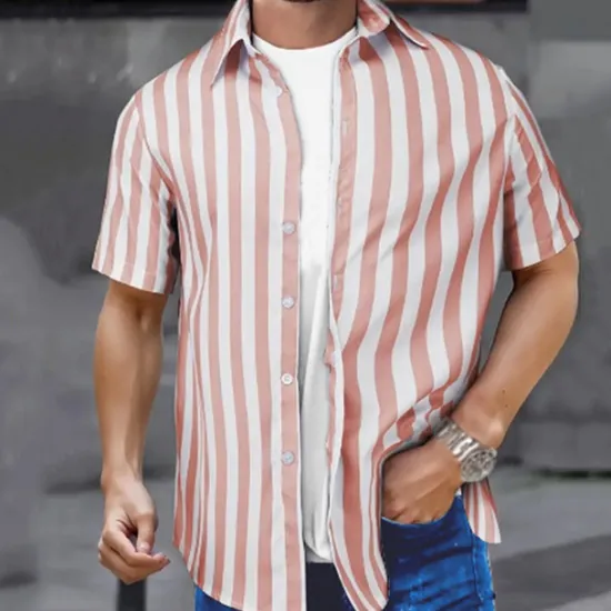 Best OUKU Men's Shirt Summer Shirt Casual Shirt Beach Shirt Button Up Shirt Black Pink Sky Blue Gray Short Sleeve Striped Lapel Vacation Hawaiian Buttons Clothing Apparel Polyester Fashion Casual Comfortable