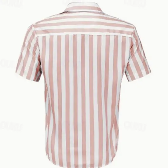Best OUKU Men's Shirt Summer Shirt Casual Shirt Beach Shirt Button Up Shirt Black Pink Sky Blue Gray Short Sleeve Striped Lapel Vacation Hawaiian Buttons Clothing Apparel Polyester Fashion Casual Comfortable