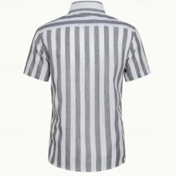 Best OUKU Men's Shirt Summer Shirt Casual Shirt Beach Shirt Button Up Shirt Black Pink Sky Blue Gray Short Sleeve Striped Lapel Vacation Hawaiian Buttons Clothing Apparel Polyester Fashion Casual Comfortable