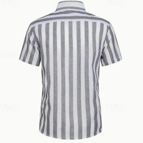 Best OUKU Men's Shirt Summer Shirt Casual Shirt Beach Shirt Button Up Shirt Black Pink Sky Blue Gray Short Sleeve Striped Lapel Vacation Hawaiian Buttons Clothing Apparel Polyester Fashion Casual Comfortable