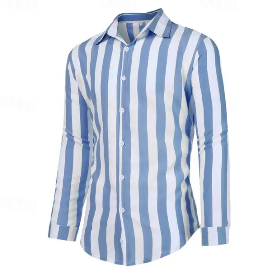 Sale OUKU Men's Shirt Summer Shirt Casual Shirt Beach Shirt Button Up Shirt Striped Shirts Black Blue Gray Long Sleeve Stripes Turndown Vacation Hawaiian Button-Down Clothing Apparel Polyester Fashion Casual