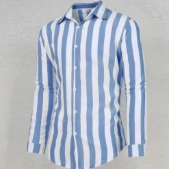 Sale OUKU Men's Shirt Summer Shirt Casual Shirt Beach Shirt Button Up Shirt Striped Shirts Black Blue Gray Long Sleeve Stripes Turndown Vacation Hawaiian Button-Down Clothing Apparel Polyester Fashion Casual