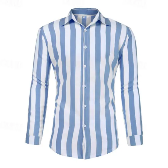 Sale OUKU Men's Shirt Summer Shirt Casual Shirt Beach Shirt Button Up Shirt Striped Shirts Black Blue Gray Long Sleeve Stripes Turndown Vacation Hawaiian Button-Down Clothing Apparel Polyester Fashion Casual
