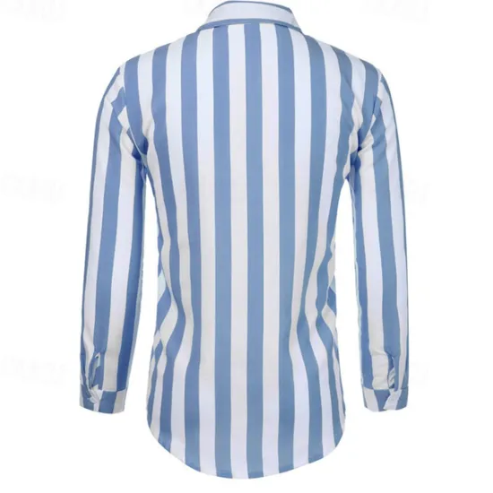 Sale OUKU Men's Shirt Summer Shirt Casual Shirt Beach Shirt Button Up Shirt Striped Shirts Black Blue Gray Long Sleeve Stripes Turndown Vacation Hawaiian Button-Down Clothing Apparel Polyester Fashion Casual