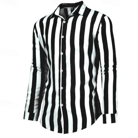 Sale OUKU Men's Shirt Summer Shirt Casual Shirt Beach Shirt Button Up Shirt Striped Shirts Black Blue Gray Long Sleeve Stripes Turndown Vacation Hawaiian Button-Down Clothing Apparel Polyester Fashion Casual