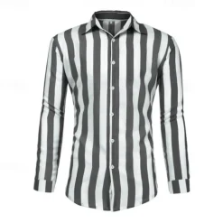 Sale OUKU Men's Shirt Summer Shirt Casual Shirt Beach Shirt Button Up Shirt Striped Shirts Black Blue Gray Long Sleeve Stripes Turndown Vacation Hawaiian Button-Down Clothing Apparel Polyester Fashion Casual