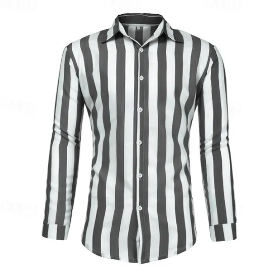 Sale OUKU Men's Shirt Summer Shirt Casual Shirt Beach Shirt Button Up Shirt Striped Shirts Black Blue Gray Long Sleeve Stripes Turndown Vacation Hawaiian Button-Down Clothing Apparel Polyester Fashion Casual