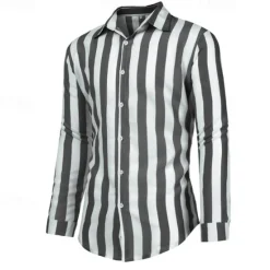 Sale OUKU Men's Shirt Summer Shirt Casual Shirt Beach Shirt Button Up Shirt Striped Shirts Black Blue Gray Long Sleeve Stripes Turndown Vacation Hawaiian Button-Down Clothing Apparel Polyester Fashion Casual