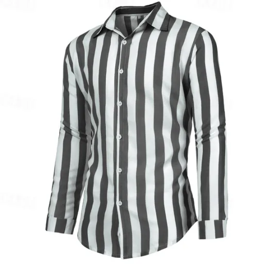 Sale OUKU Men's Shirt Summer Shirt Casual Shirt Beach Shirt Button Up Shirt Striped Shirts Black Blue Gray Long Sleeve Stripes Turndown Vacation Hawaiian Button-Down Clothing Apparel Polyester Fashion Casual