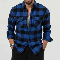 Best OUKU Men's Shirt Summer Shirt Casual Shirt Beach Shirt Button Up Shirt Overshirt Yellow Blue Long Sleeve Plaid Lapel Vacation Hawaiian Button-Down Clothing Apparel Fashion Casual Comfortable