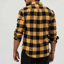 Best OUKU Men's Shirt Summer Shirt Casual Shirt Beach Shirt Button Up Shirt Overshirt Yellow Blue Long Sleeve Plaid Lapel Vacation Hawaiian Button-Down Clothing Apparel Fashion Casual Comfortable