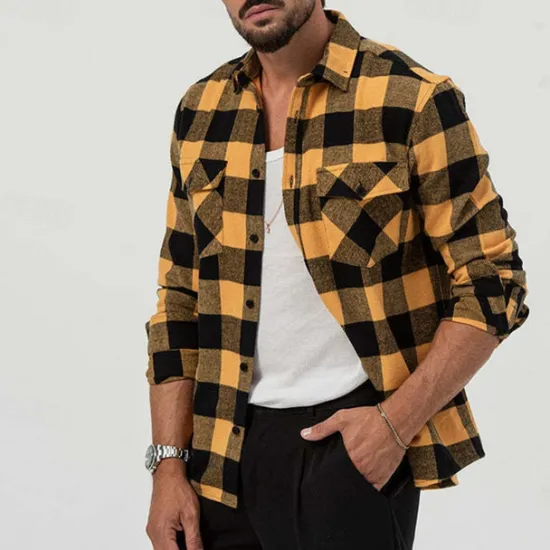 Best OUKU Men's Shirt Summer Shirt Casual Shirt Beach Shirt Button Up Shirt Overshirt Yellow Blue Long Sleeve Plaid Lapel Vacation Hawaiian Button-Down Clothing Apparel Fashion Casual Comfortable