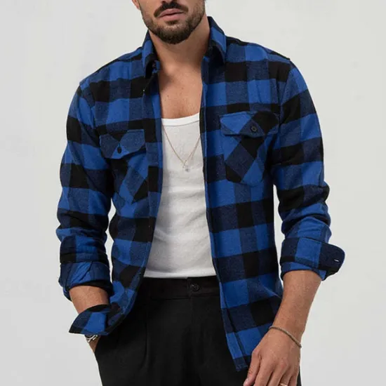 Best OUKU Men's Shirt Summer Shirt Casual Shirt Beach Shirt Button Up Shirt Overshirt Yellow Blue Long Sleeve Plaid Lapel Vacation Hawaiian Button-Down Clothing Apparel Fashion Casual Comfortable