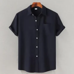 Sale OUKU Men's Shirt Summer Shirt Casual Shirt Beach Shirt Button Up Shirt White Light Green Navy Blue Blue Purple Short Sleeve Plain Lapel Vacation Hawaiian Pocket Clothing Apparel Polyester Fashion Casual