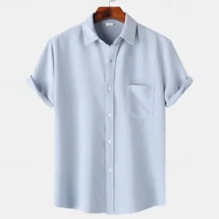 Sale OUKU Men's Shirt Summer Shirt Casual Shirt Beach Shirt Button Up Shirt White Light Green Navy Blue Blue Purple Short Sleeve Plain Lapel Vacation Hawaiian Pocket Clothing Apparel Polyester Fashion Casual