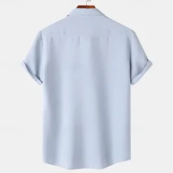 Sale OUKU Men's Shirt Summer Shirt Casual Shirt Beach Shirt Button Up Shirt White Light Green Navy Blue Blue Purple Short Sleeve Plain Lapel Vacation Hawaiian Pocket Clothing Apparel Polyester Fashion Casual