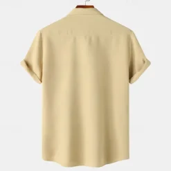 Sale OUKU Men's Shirt Summer Shirt Casual Shirt Beach Shirt Button Up Shirt White Light Green Navy Blue Blue Purple Short Sleeve Plain Lapel Vacation Hawaiian Pocket Clothing Apparel Polyester Fashion Casual