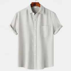Sale OUKU Men's Shirt Summer Shirt Casual Shirt Beach Shirt Button Up Shirt White Light Green Navy Blue Blue Purple Short Sleeve Plain Lapel Vacation Hawaiian Pocket Clothing Apparel Polyester Fashion Casual