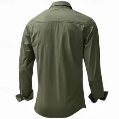 Outlet OUKU Men's Shirt Summer Shirt Casual Shirt Button Up Shirt Cargo Shirt Black White Red khaki Dark Blue Long Sleeve Plain Shirt Collar Vacation Hawaiian Pocket Clothing Apparel 100% Cotton Fashion Casual