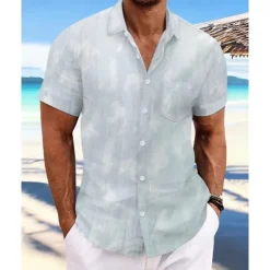 Sale OUKU Men's Shirt Summer Shirt Casual Shirt Beach Shirt Button Up Shirt Light Green Pink Wine Orange khaki Short Sleeve Tie Dye Lapel Vacation Hawaiian Front Pocket Clothing Apparel Fashion Casual