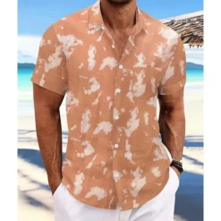 Sale OUKU Men's Shirt Summer Shirt Casual Shirt Beach Shirt Button Up Shirt Light Green Pink Wine Orange khaki Short Sleeve Tie Dye Lapel Vacation Hawaiian Front Pocket Clothing Apparel Fashion Casual