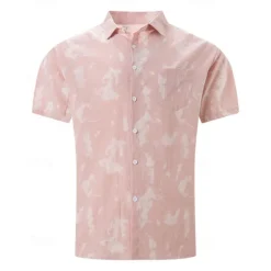 Sale OUKU Men's Shirt Summer Shirt Casual Shirt Beach Shirt Button Up Shirt Light Green Pink Wine Orange khaki Short Sleeve Tie Dye Lapel Vacation Hawaiian Front Pocket Clothing Apparel Fashion Casual