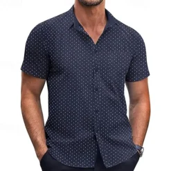 New OUKU Men's Shirt Summer Shirt Casual Shirt Beach Shirt Button Up Shirt Black White Pink Burgundy Navy Blue Short Sleeve Geometric Shirt Collar Vacation Hawaiian Clothing Apparel Polyester Fashion Casual