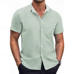 New OUKU Men's Shirt Summer Shirt Casual Shirt Beach Shirt Button Up Shirt Black White Pink Burgundy Navy Blue Short Sleeve Geometric Shirt Collar Vacation Hawaiian Clothing Apparel Polyester Fashion Casual