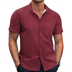 New OUKU Men's Shirt Summer Shirt Casual Shirt Beach Shirt Button Up Shirt Black White Pink Burgundy Navy Blue Short Sleeve Geometric Shirt Collar Vacation Hawaiian Clothing Apparel Polyester Fashion Casual