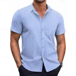New OUKU Men's Shirt Summer Shirt Casual Shirt Beach Shirt Button Up Shirt Black White Pink Burgundy Navy Blue Short Sleeve Geometric Shirt Collar Vacation Hawaiian Clothing Apparel Polyester Fashion Casual