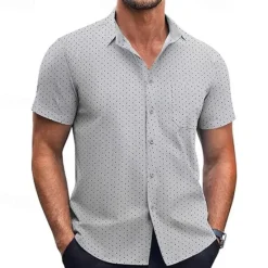 New OUKU Men's Shirt Summer Shirt Casual Shirt Beach Shirt Button Up Shirt Black White Pink Burgundy Navy Blue Short Sleeve Geometric Shirt Collar Vacation Hawaiian Clothing Apparel Polyester Fashion Casual