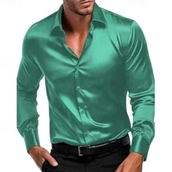 Sale OUKU Men's Shirt Summer Shirt Casual Shirt Beach Shirt Button Up Shirt Black White Wine Royal Blue Green Long Sleeve Plain Lapel Vacation Hawaiian Button-Down Clothing Apparel Polyester Fashion Casual