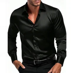 Sale OUKU Men's Shirt Summer Shirt Casual Shirt Beach Shirt Button Up Shirt Black White Wine Royal Blue Green Long Sleeve Plain Lapel Vacation Hawaiian Button-Down Clothing Apparel Polyester Fashion Casual