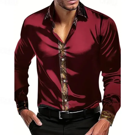 New OUKU Men's Shirt Summer Shirt Casual Shirt Beach Shirt Collared Shirt Button Up Shirt Black White Wine Blue Green Long Sleeve Color Block Lapel Vacation Hawaiian Patchwork Clothing Apparel Polyester