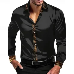 New OUKU Men's Shirt Summer Shirt Casual Shirt Beach Shirt Collared Shirt Button Up Shirt Black White Wine Blue Green Long Sleeve Color Block Lapel Vacation Hawaiian Patchwork Clothing Apparel Polyester