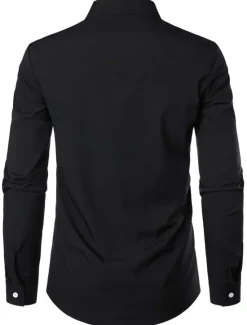 OUKU Men's Shirt Summer Shirt Casual Shirt Collared Shirt Button Up Shirt Black Navy Blue Army Green Dark Gray Gray Long Sleeve Plain Lapel Vacation Daily Clothing Apparel Cotton Cotton Blend Fashion