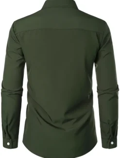 OUKU Men's Shirt Summer Shirt Casual Shirt Collared Shirt Button Up Shirt Black Navy Blue Army Green Dark Gray Gray Long Sleeve Plain Lapel Vacation Daily Clothing Apparel Cotton Cotton Blend Fashion