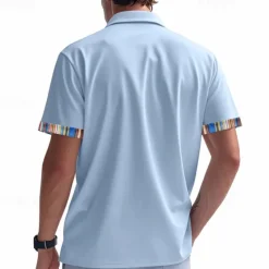 OUKU Men's Shirt Summer Shirt Casual Shirt Beach Shirt Button Up Shirt Black White khaki Light Grey Dark Gray Short Sleeve Stripes Lapel Vacation Hawaiian Pocket Clothing Apparel Polyester Fashion Casual