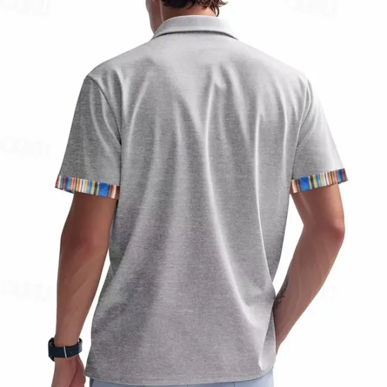 OUKU Men's Shirt Summer Shirt Casual Shirt Beach Shirt Button Up Shirt Black White khaki Light Grey Dark Gray Short Sleeve Stripes Lapel Vacation Hawaiian Pocket Clothing Apparel Polyester Fashion Casual