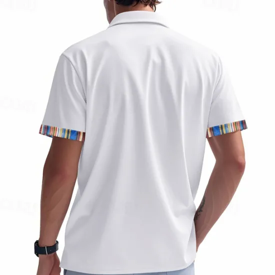 OUKU Men's Shirt Summer Shirt Casual Shirt Beach Shirt Button Up Shirt Black White khaki Light Grey Dark Gray Short Sleeve Stripes Lapel Vacation Hawaiian Pocket Clothing Apparel Polyester Fashion Casual