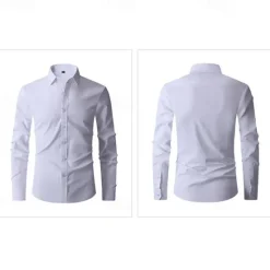Online OUKU Men's Shirt Summer Shirt Dress Shirt Button Up Shirt Black White Navy Blue Blue Long Sleeve Plain Lapel Wedding Vacation Clothing Apparel Cotton Cotton Blend Fashion Casual Comfortable