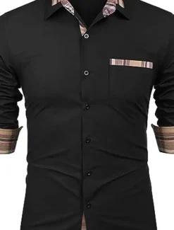 New OUKU Men's Shirt Summer Shirt Dress Shirt Casual Shirt Button Up Shirt Black White Pink Dark Blue Long Sleeve Color Block Lapel Vacation Daily Patchwork Clothing Apparel Fashion Casual Comfortable