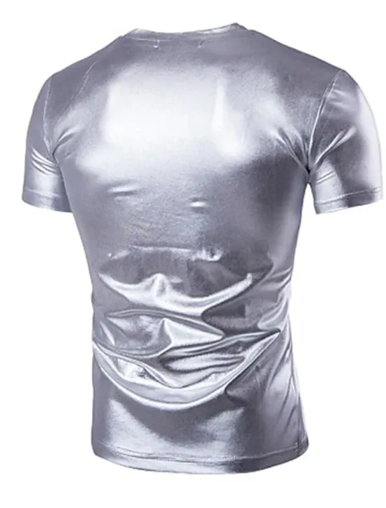 Discount OUKU Men's Shirt T Shirt Tee Short Sleeve V Neck Summer Plain Exaggerated Designer Big and Tall Wedding Party Cocktail Attire Silver Black Gold Top Tee for Men