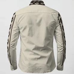 Best OUKU Men's Shirt Western Shirt Cowboy Shirt Long Sleeve Vintage Western Style Outdoor Street Casual Daily Fall & Winter Turndown Buttons Print Khaki