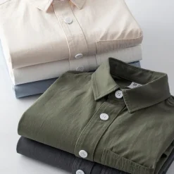 Online OUKU Men's Shirt White Blue Army Green Dark Gray Apricot Long Sleeve Solid Color Rolled collar Causal Casual Buttons Clothing Apparel Neutral Daily