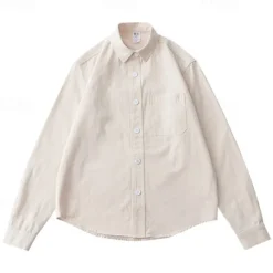 Online OUKU Men's Shirt White Blue Army Green Dark Gray Apricot Long Sleeve Solid Color Rolled collar Causal Casual Buttons Clothing Apparel Neutral Daily